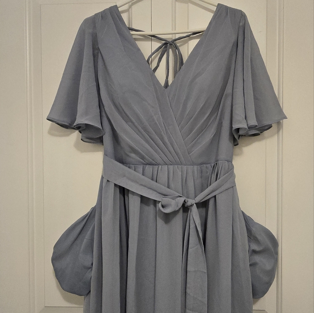 Dusty Blue Dress bridesmaid - with slit and pockets! - Picture 5 of 9